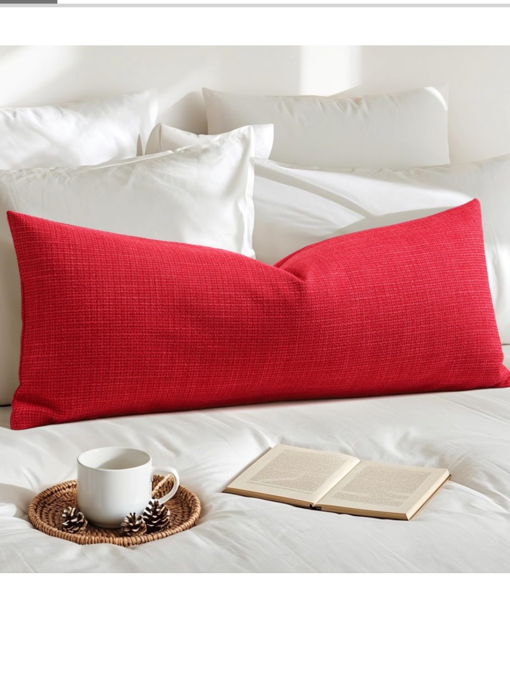 Linen Lumbar Pillow Cover ‘Sofa Bedroom Car’ Rectangular 14x36” RED